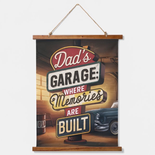 Dad's Garage Retro Vintage Automotive Sign Hanging Tapestry (Front)
