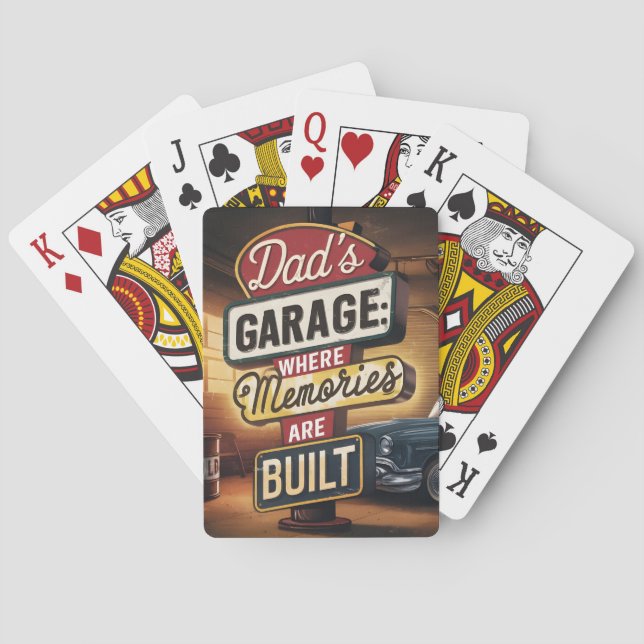 Dad's Garage Retro Vintage Automotive Sign Playing Cards (Back)