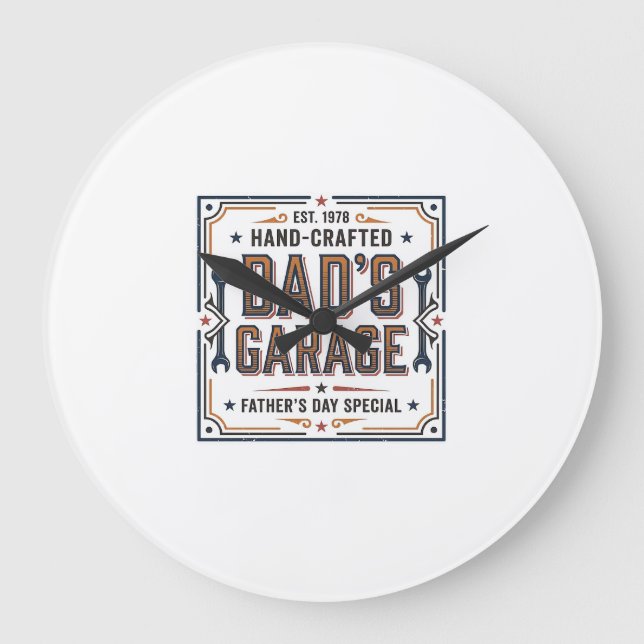 Dads Garage Vintage Fathers Day Large Clock (Front)