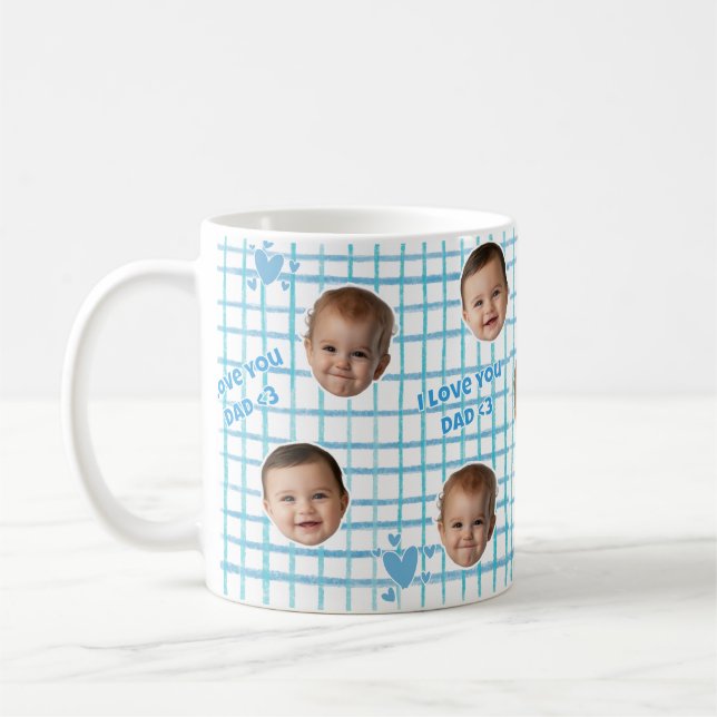 Dad's Gift Custom Blue Gingham Pattern Coffee Mug (Left)