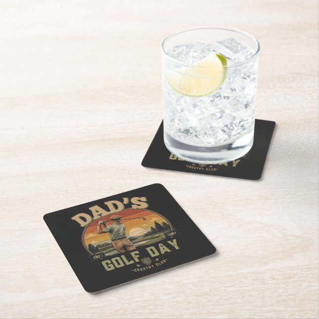 Dad's Golf Day Square Paper Coaster (Insitu)