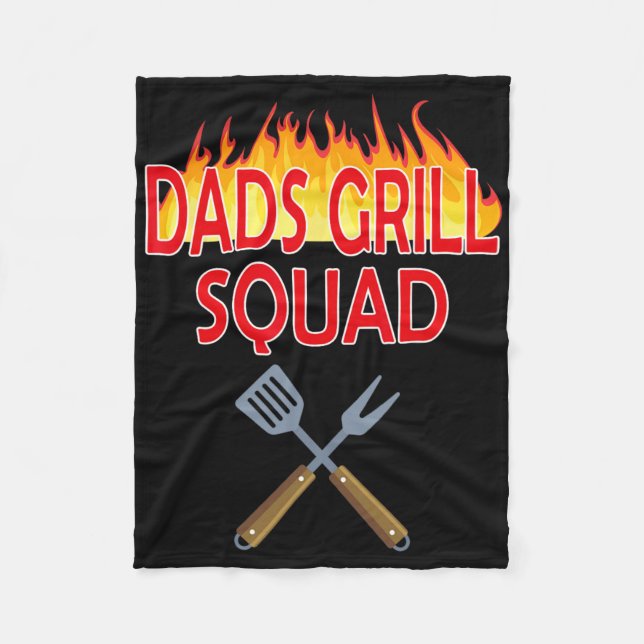 Dads Grill Squad Funny Bbq Father's Day  Fleece Blanket (Front)