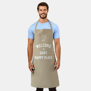 DAD'S HAPPY PLACE Chef Hat Custom KHAKI Apron