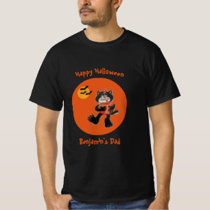Dad's Name Halloween Cute Black Cat Moon Bats T-Shirt