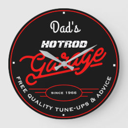 Dad's or Any Name Hotrod Garage Red Retro Large Clock