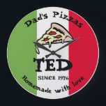 Dad's Pizzas Large Clock<br><div class="desc">Design in a pizzeria logo style,  with the colours of the Italian flag and customisable texts. Perfect to honour your country,  grandfather,  or whoever else is dear to you!</div>