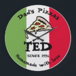 Dad's Pizzas Large Clock<br><div class="desc">Design in a pizzeria logo style,  with the colours of the Italian flag and customisable texts. Perfect to honour your country,  grandfather,  or whoever else is dear to you!</div>