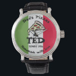 Dad's Pizzas Watch<br><div class="desc">Design in a pizzeria logo style,  with the colours of the Italian flag and customisable texts. Perfect to honour your country,  grandfather,  or whoever else is dear to you!</div>