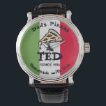Dad's Pizzas Watch<br><div class="desc">Design in a pizzeria logo style,  with the colours of the Italian flag and customisable texts. Perfect to honour your country,  grandfather,  or whoever else is dear to you!</div>