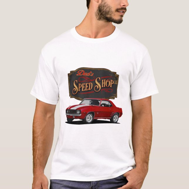Dad's Red Muscle Car Speed Shop T-Shirt (Front)