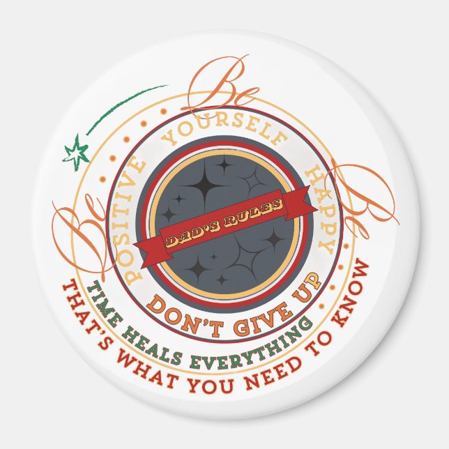 Dad's Rules Circular Badge Magnet (Front)