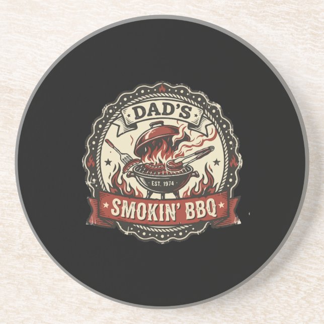 Dad's Smokin' BBQ Vintage Grill Coaster (Front)