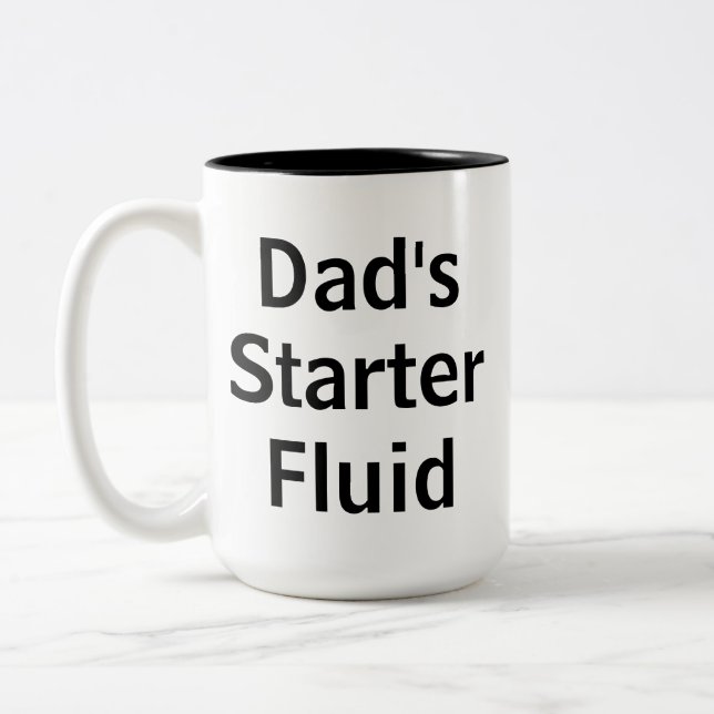Dad's Starter Fluid Funny Morning Father's Day Two-Tone Coffee Mug (Left)