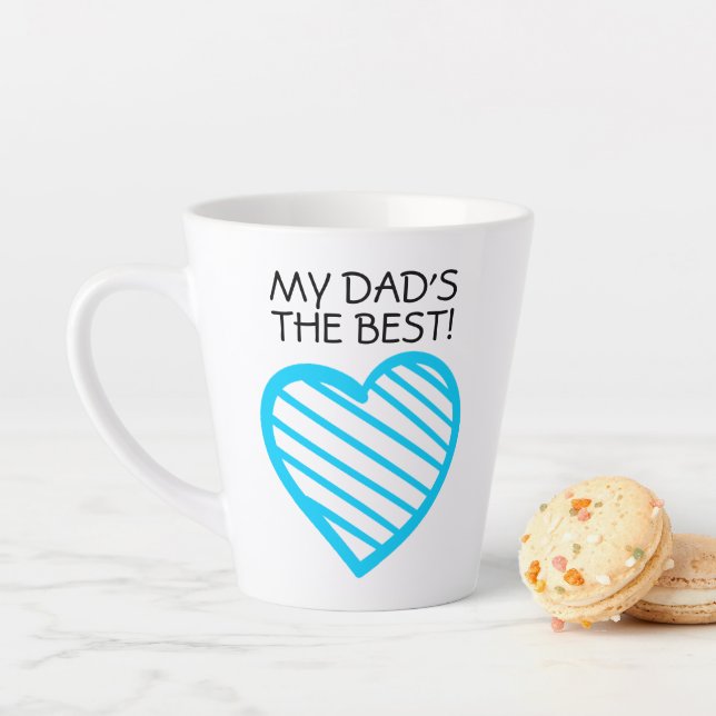 DAD'S THE BEST | Cute Blue Striped Heart Latte Mug (In Situ)