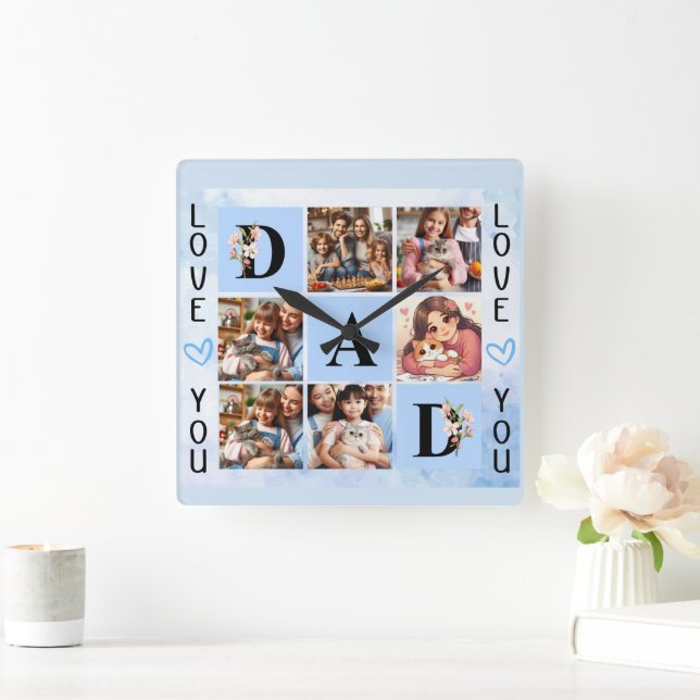 Dad's Tumbler: Family, Love, Memories Square Wall Clock (Home)