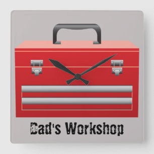 "Dad's Workshop" Toolbox Square Wall Clock