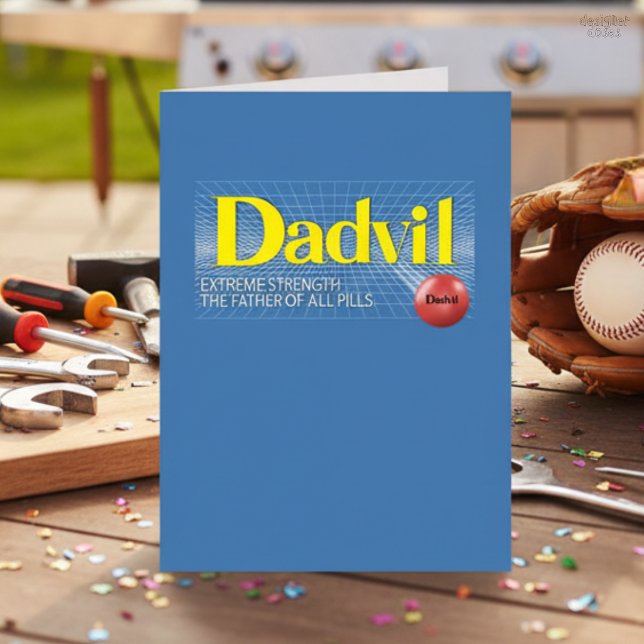 Dadvil Extreme Strength Funny Father’s Day Card (Funny Father’s Day card with Dadvil parody design for the dad who fixes everything)