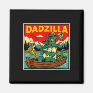Dadzilla fishing dinosaur father and son retro magnet
