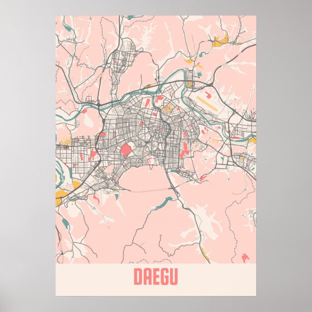 Daegu - South Korean Chalk City Map Poster (Front)