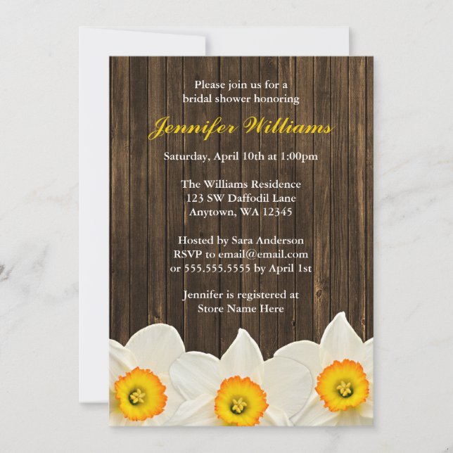 Daffodil Barn Wood Bridal Shower Invitation (Front)