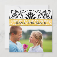 Daffodil Black Bubble Bee Damask Save the Date