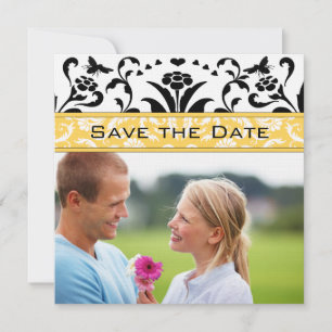 Daffodil Black Bubble Bee Damask Save the Date Invitation