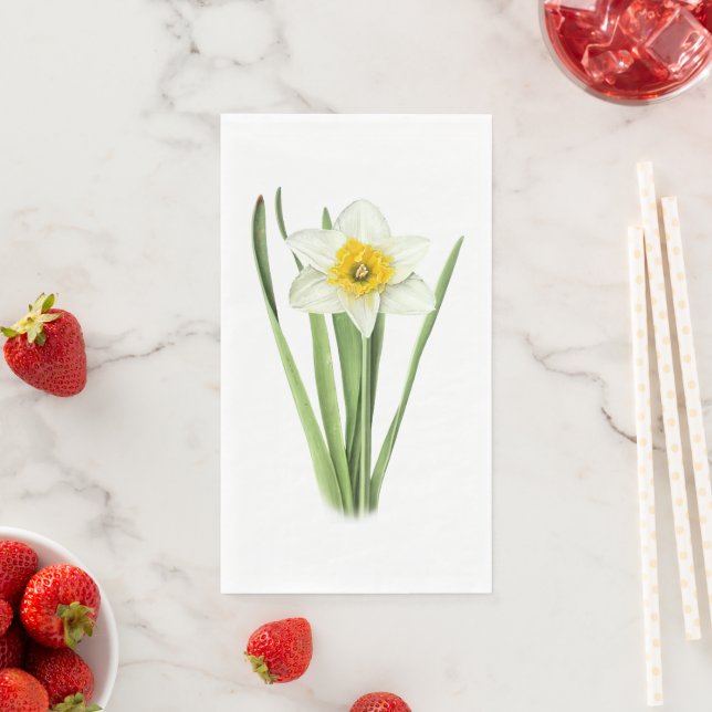 Daffodil Botanical Spring Flower Yellow and White Napkin (Insitu)