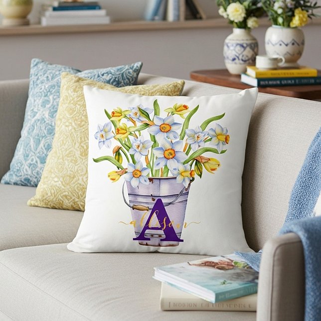Daffodil bucket personalised cushion (Creator Uploaded)