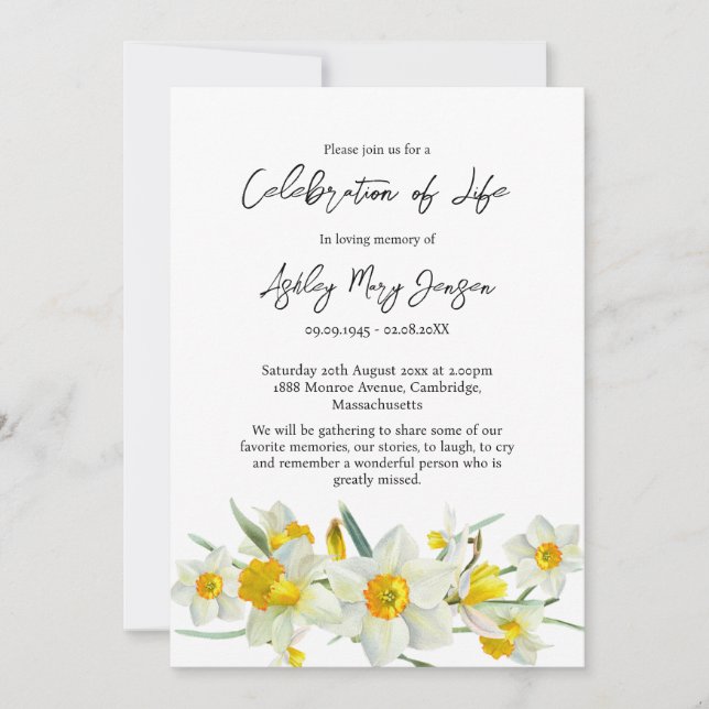 Daffodil Celebration of Life Funeral Invitation (Front)