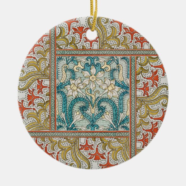 Daffodil chintz art nouveau flower wallpaper ceramic tree decoration (Front)