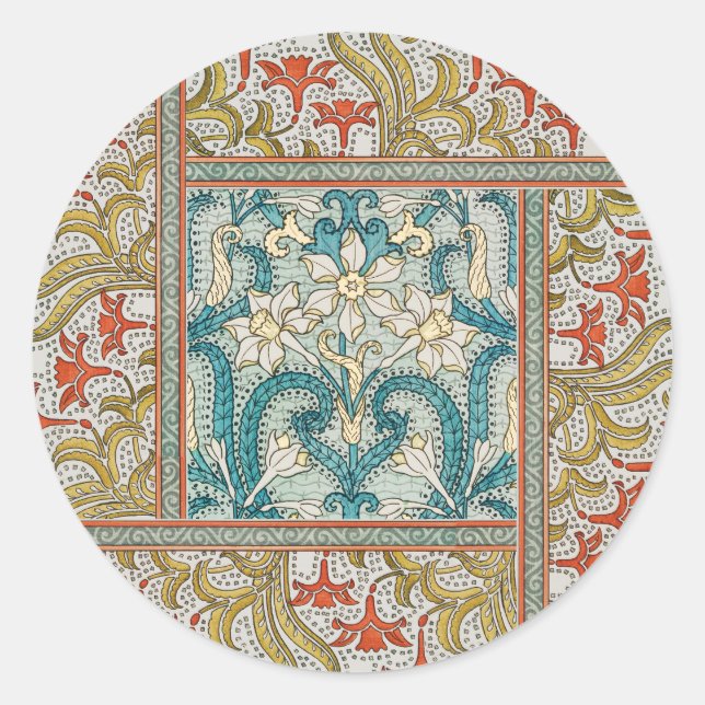 Daffodil chintz art nouveau flower wallpaper classic round sticker (Front)