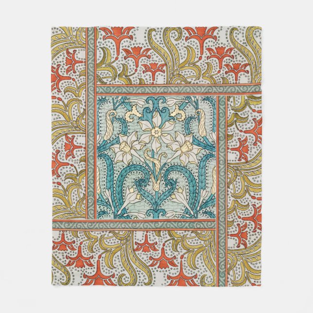 Daffodil chintz art nouveau flower wallpaper fleece blanket (Front)