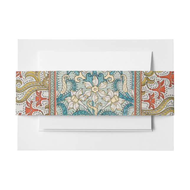 Daffodil chintz art nouveau flower wallpaper invitation belly band (Front Example)