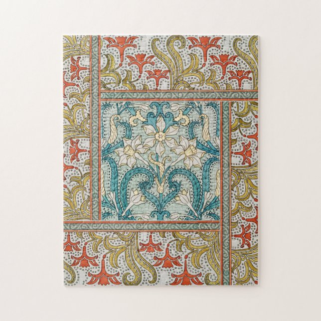 Daffodil chintz art nouveau flower wallpaper jigsaw puzzle (Vertical)