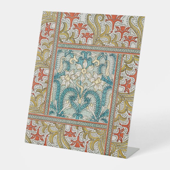 Daffodil chintz art nouveau flower wallpaper pedestal sign (Front)