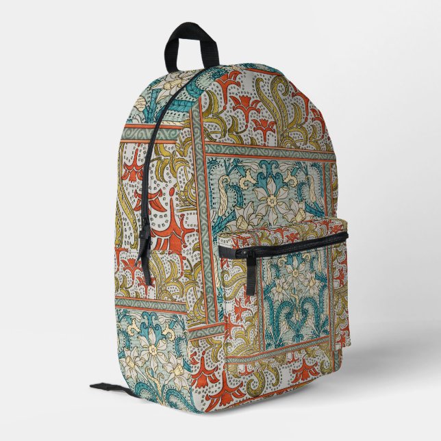 Daffodil chintz art nouveau flower wallpaper printed backpack (Back Corner Left)
