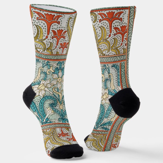 Daffodil chintz art nouveau flower wallpaper socks (Angled)