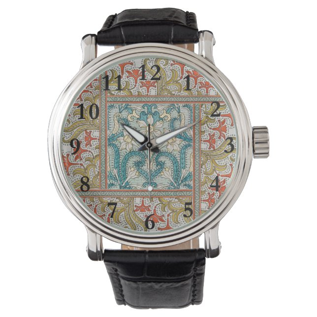 Daffodil chintz art nouveau flower wallpaper watch (Front)