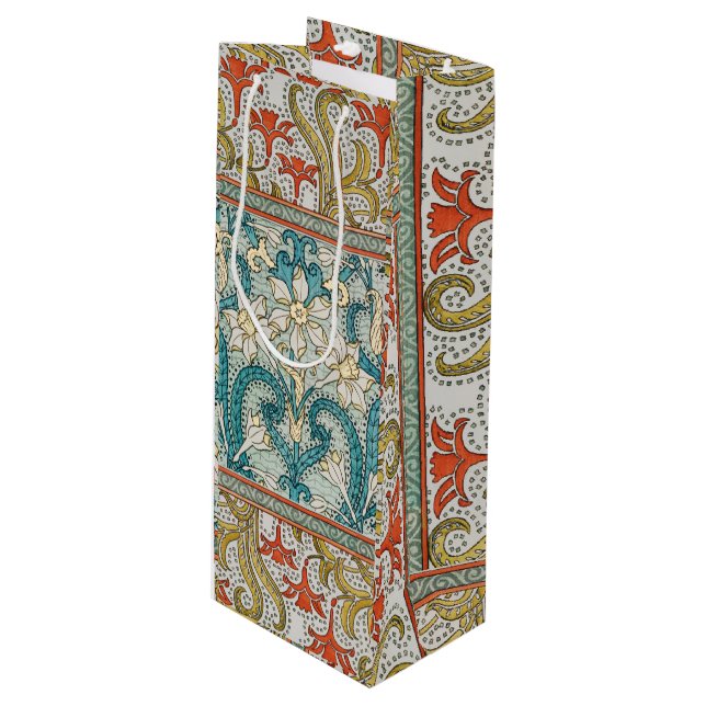 Daffodil chintz art nouveau flower wallpaper wine gift bag (Front Angled)