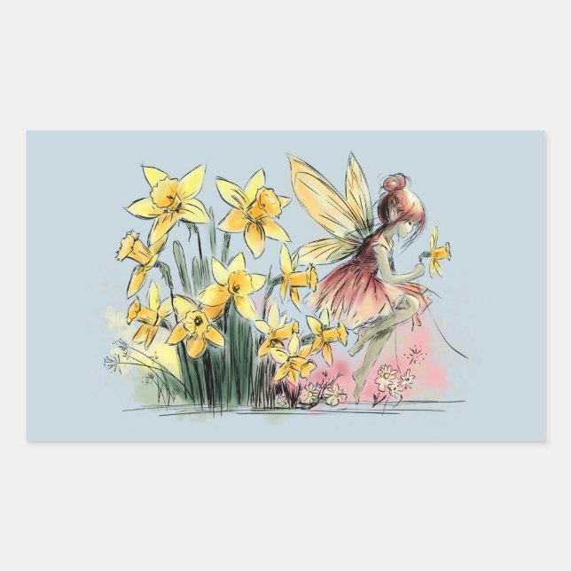Daffodil Fairy Rectangular Sticker (Front)