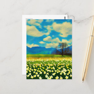 Daffodil field - painting postcard