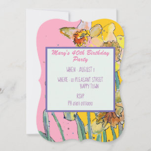 Daffodil Floral 40th Birthday Yellow Invitation