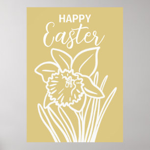 Daffodil Floral Happy Easter Holiday Poster