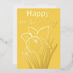 Daffodil Floral Happy Mother’s Day Gold Foil Holiday Card