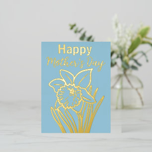 Daffodil Floral Happy Mother’s Day  Gold Foil Holiday Postcard