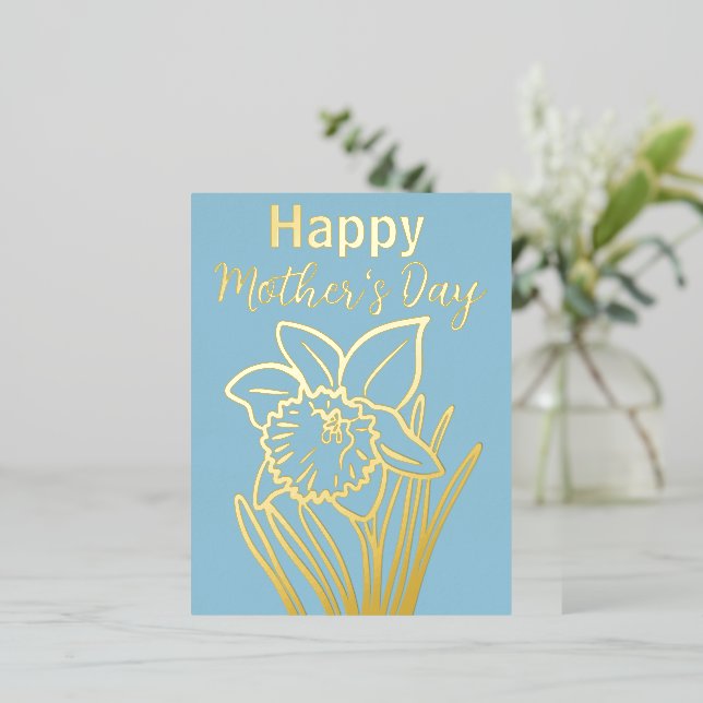 Daffodil Floral Happy Mother’s Day  Gold Foil Holiday Postcard (Standing Front)