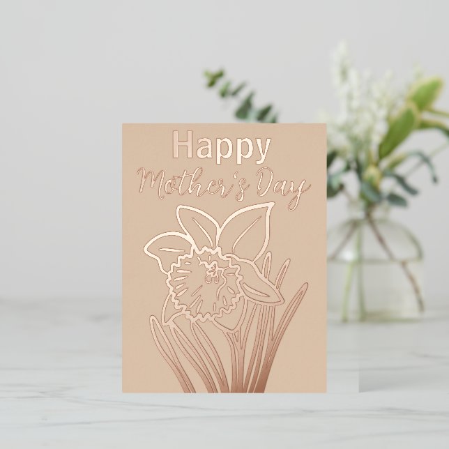 Daffodil Floral Happy Mother’s Day  Gold Foil Holiday Postcard (Standing Front)