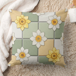 Daffodil Floral Tile Pattern Cushion