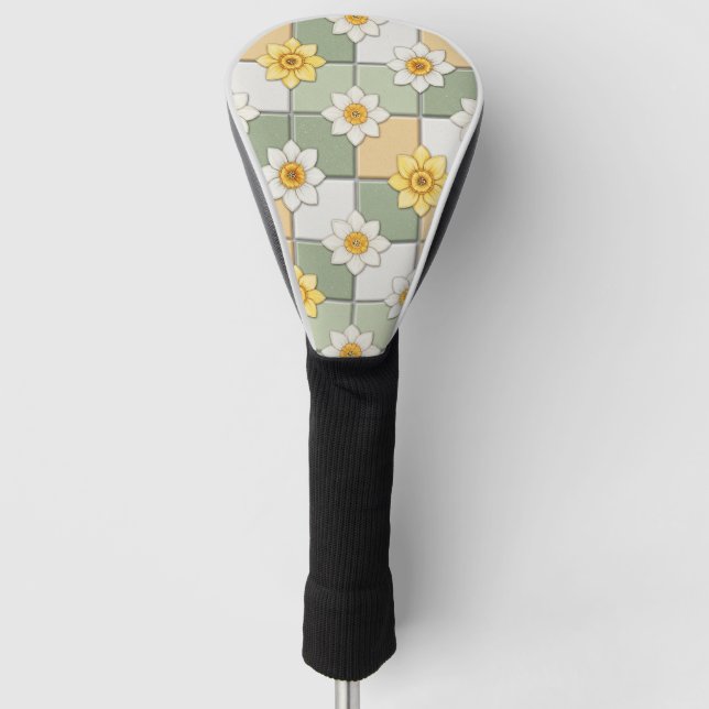 Daffodil Floral Tile Pattern Golf Head Cover (Front)