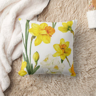 Daffodil Floral Watercolor Botanical Pattern Cushion